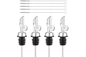 4 Pack Silver Olive Oil Dispenser Spout with 5 Cleaning Brushes, Stainless Steel Automatic Olive Oil Spouts for Bottles, Oil 