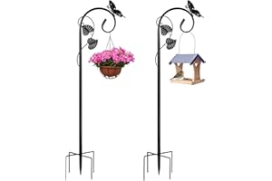 Fave Plus Shepherd Hook Outdoor Hummingbird Feeder Pole Garden Butterfly Ornament 66 Inch with 5 Prong Base Adjustable Height Heavy Decoration Hanging Holder Plant for Garden, 2 Pack