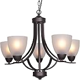 VINLUZ 5 Light Shaded Contemporary Chandeliers with Alabaster Glass Oil Rubbed Bronze Modern Light Fixtures Ceiling Hanging R