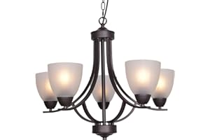 VINLUZ 5 Light Shaded Contemporary Chandeliers with Alabaster Glass Oil Rubbed Bronze Modern Light Fixtures Ceiling Hanging Rustic Pendant Lighting for Dining Room Foyer Bedroom Living Room