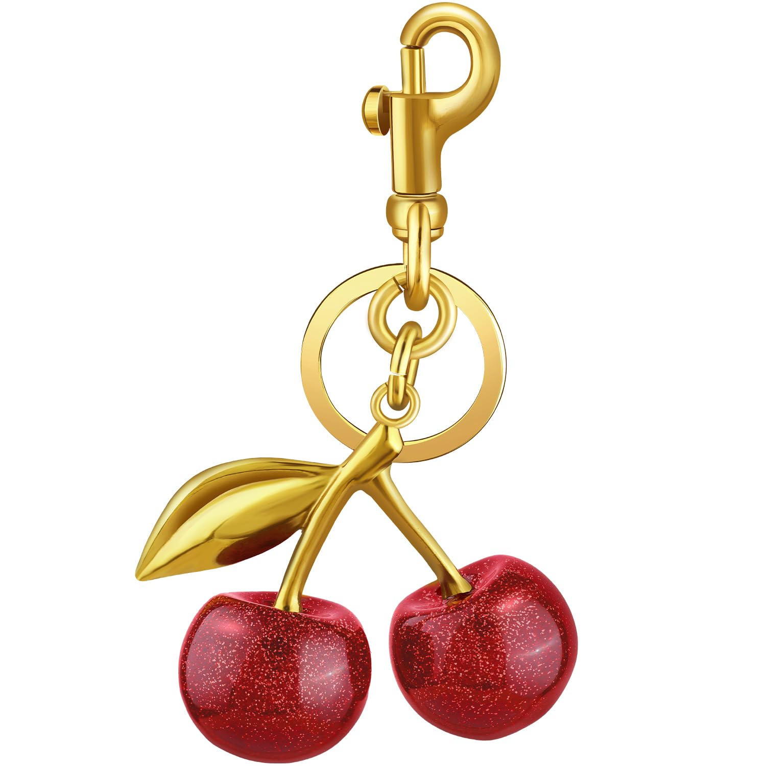 Photo 1 of TINKRSTUFF Cherry Bag Charms Glitter Cherry Purse Charms Gold Cute Keychains for Handbag, Metal Resin Keychain Purse Accessories Gifts for Women