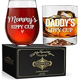 Vagafilla Mommy Daddy's Sippy Cup Engraved Wine & Ice Tip Mountain Whiskey Glass Gift Set 15oz, Funny Gag Mother’s Day Father's Day Birthday Christmas Thanksgiving Valentines Gift for Daddy Mommy-25