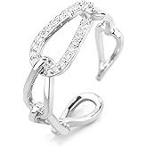 CYUKG Cubic Zirconia Ring for Women Adjustable Open Chain Link CZ Band Ring Statement Bands Birthday Wedding Jewelry