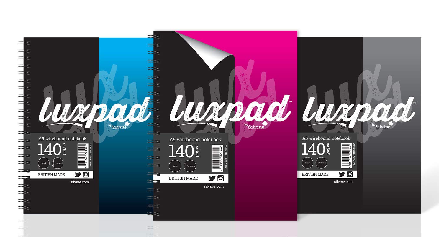 Luxpad A5 Twin Wire Casebound Notebooks in 3 Assorted Colours with 140 Feint Ruled Pages. [Pack of 12]