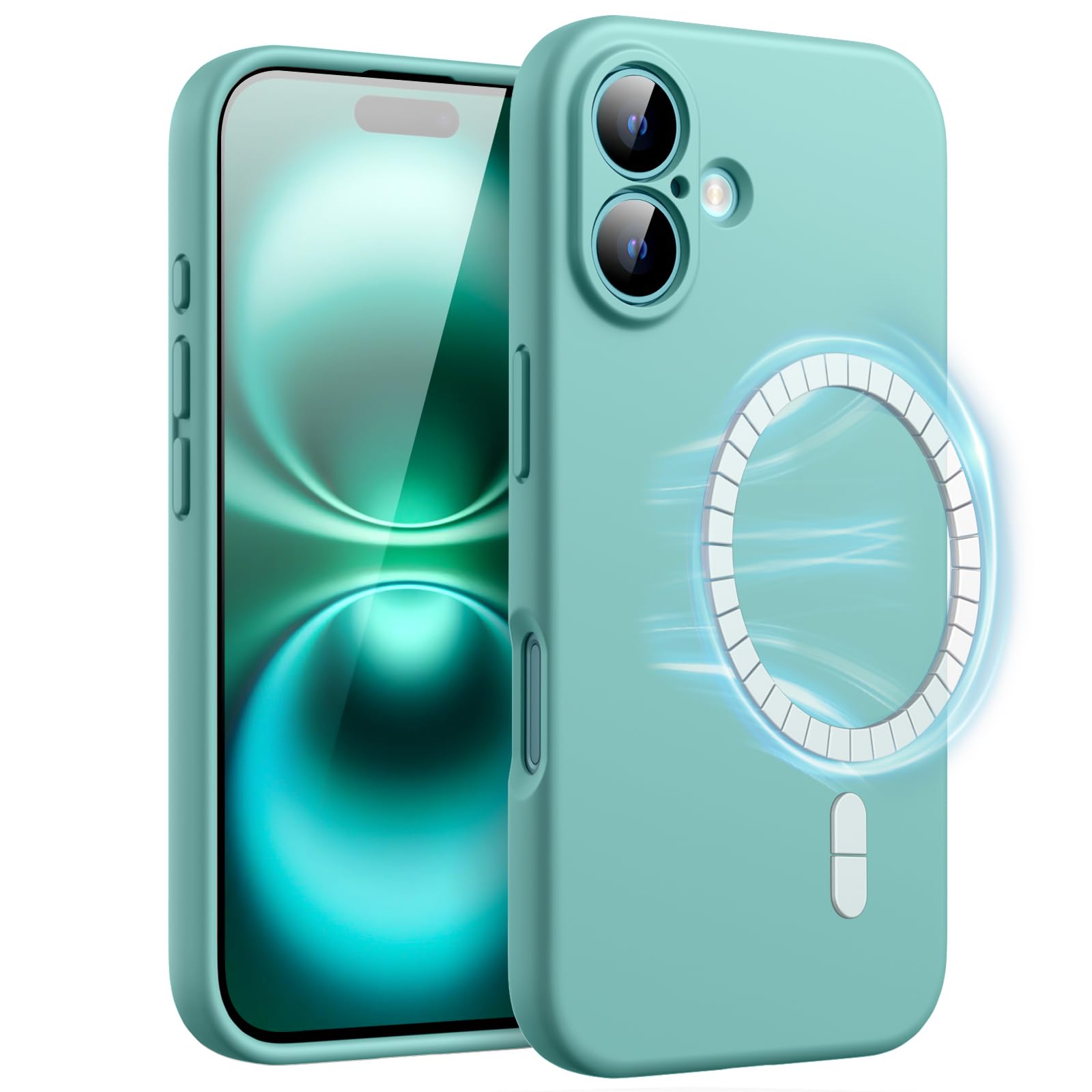 JETech Magnetic Silicone Case for iPhone 16 6.1-Inch, Compatible with MagSafe, Silky Soft Touch, Shock Absorbing Phone Cover with Camera Lens Full Protection (Teal)