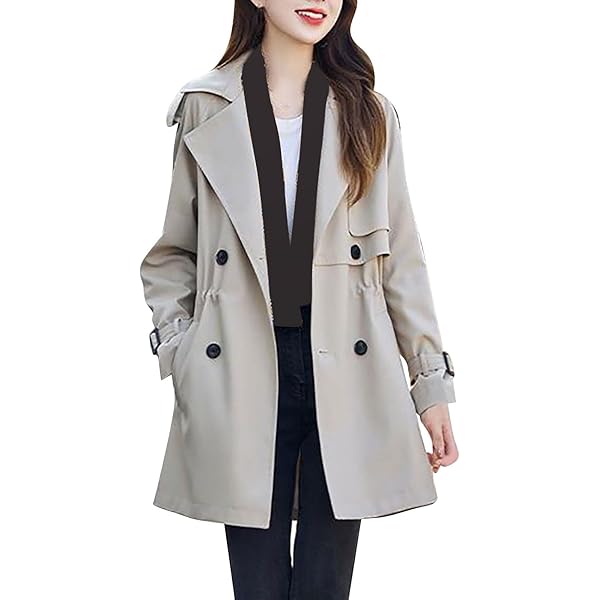 ジャケット・アウター juemi Double Drawstring Long Coat Amazon.com: Autumn Casual Double Breasted Mid-Length Trench