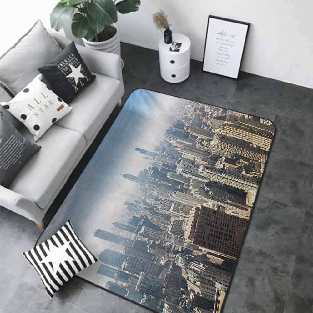 Anti-Slip Cooking Kitchen Carpets Cityscape,Aerial View of Chicago USA Tall Buildings Contemporary Architecture Skyscrapers,Multicolor 60"x 72" Silky Smooth Bedroom Mats