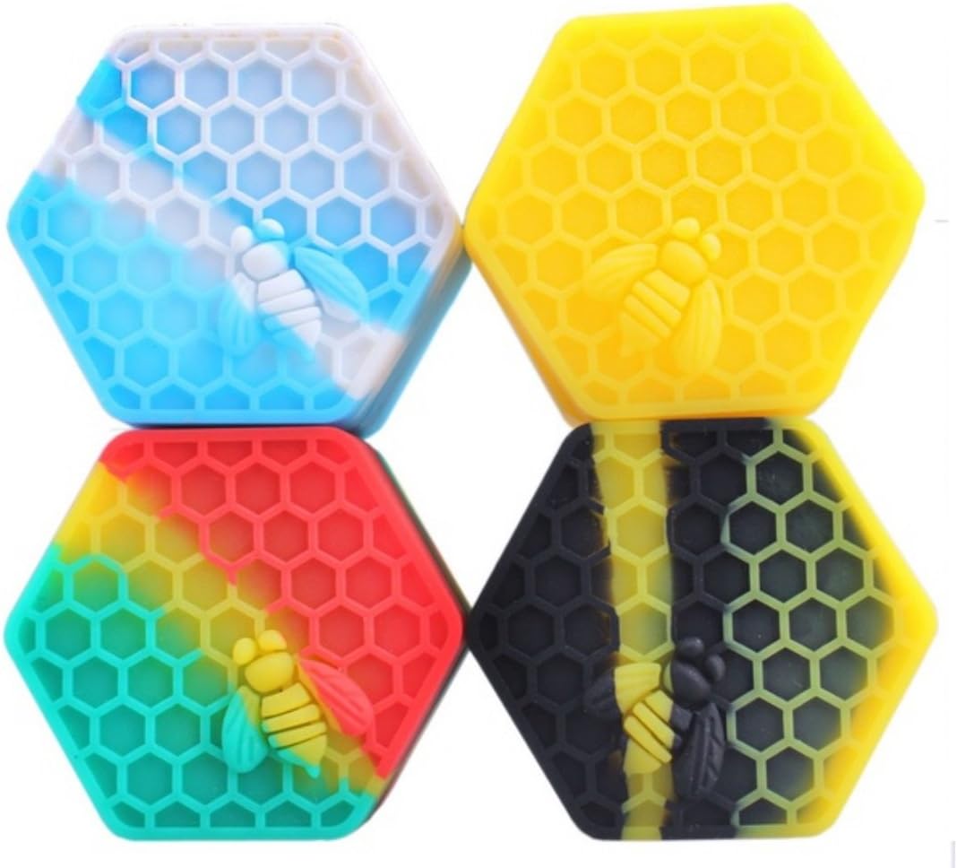 2pcs FWD 26ML Non Stick Silicone Dab Jar Hexagon Honeybee Wax Container and 1 Stainless Steel Dab Tool Random Colors (2)