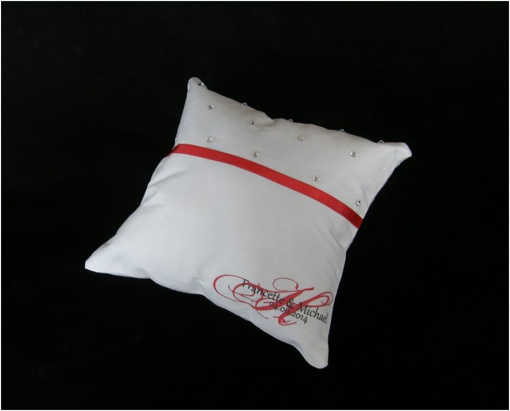 RING CUSHION DUPION - NATURAL SILK - LOGO - RED