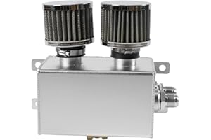 POSENG Universal Aluminum AN8 1.2L Twin Baffle Dual Filter Engine Oil Catch Can Tank With 2 Air Filters Oil Catch Reservoir Tank Can Breather Kit Silver
