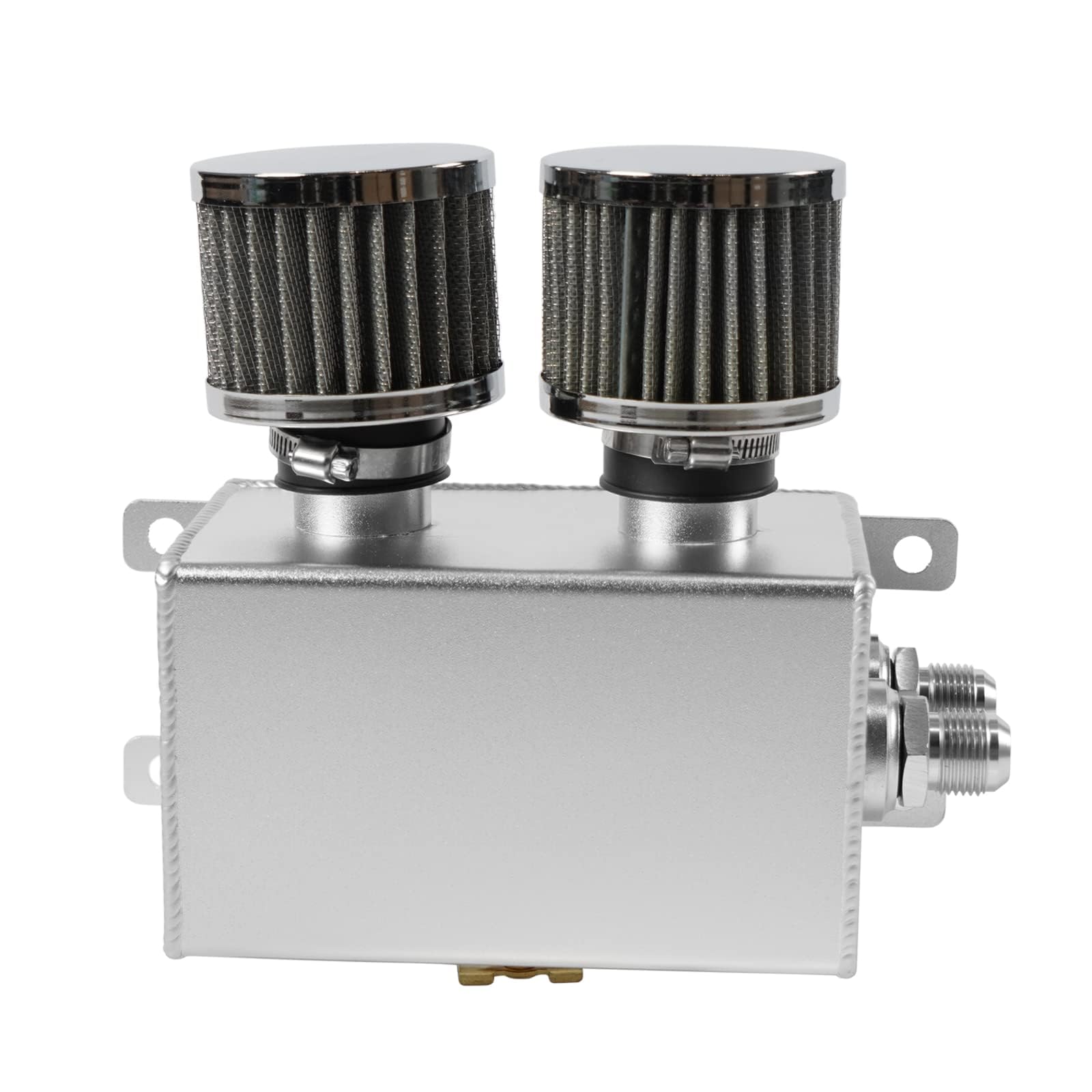Photo 1 of ****Parts only***

POSENG Universal Aluminum AN8 1.2L Twin Baffle Dual Filter Engine Oil Catch Can Tank With  Air Filters Oil Catch Reservoir Tank Can Breather Kit Silver