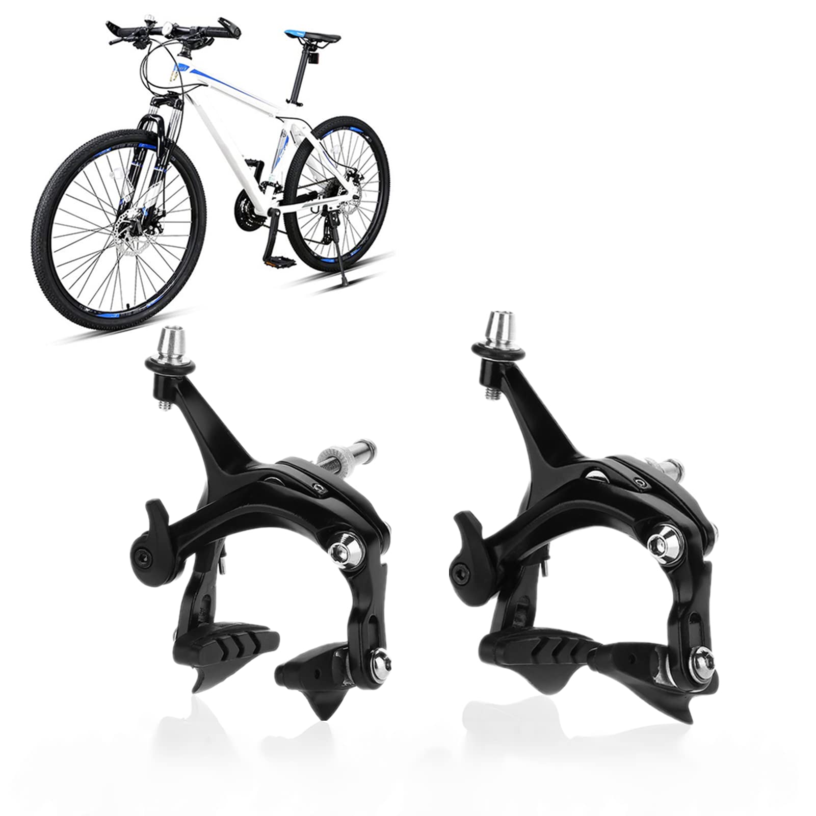 Dioche Bike Brakes, Road Bike V Shape Mechanical Dual-Pivot Brake Set Repair Parts Accessory, Black Front and Rear Bike Hybrid Brake (1 Pair)