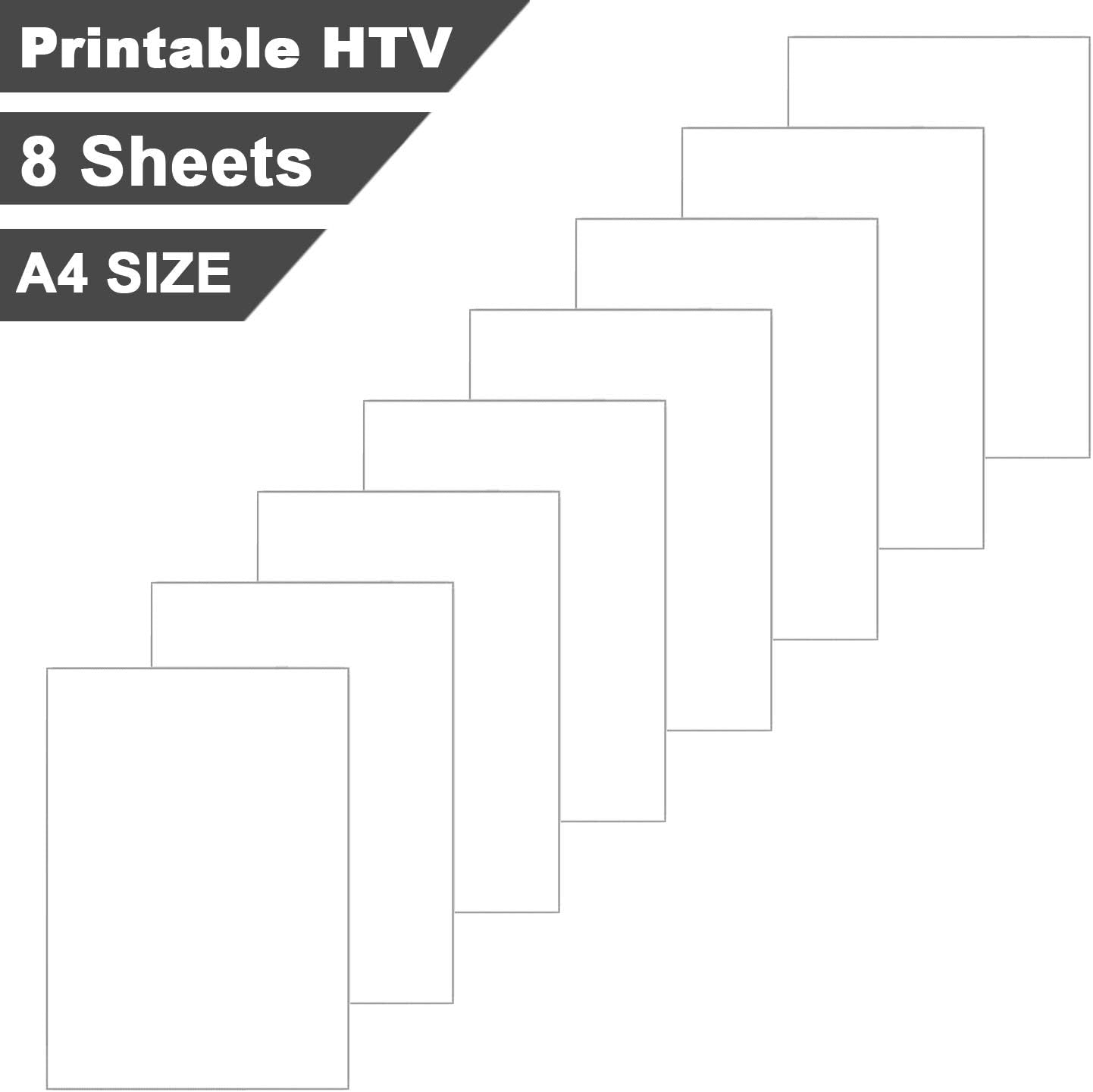 Printable Htv Vinyl for Inkjet Printer Iron-On Heat Transfer Vinyl Sheets A4 Size for T-Shirts or Fabrics (8 Sheets/White)