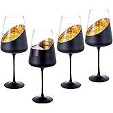 MyGift Black and Gold Wine Glasses, Set of 4 Tulip Champagne Glasses, 19 oz Stemmed Drinkware for Cocktails, Wine, Entertaining, Wedding, Gifts