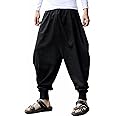 perdontoo Mens Harem Pants Loose Fit Elastic Waist Drawstring Aladdin Hippie Trousers