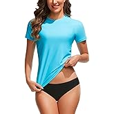 Bonneuitbebe Women's Swim Shirt UPF 50+ Short Sleeve Rash Guard UV Sun Protection Swimsuit Bathing Suit Top
