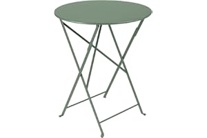 Fermob - Bistro 24" Round Table - Lacquered Steel Folding Table for Two to Three People - No Parasol Hole - Outdoor & Indoor Use - Cactus
