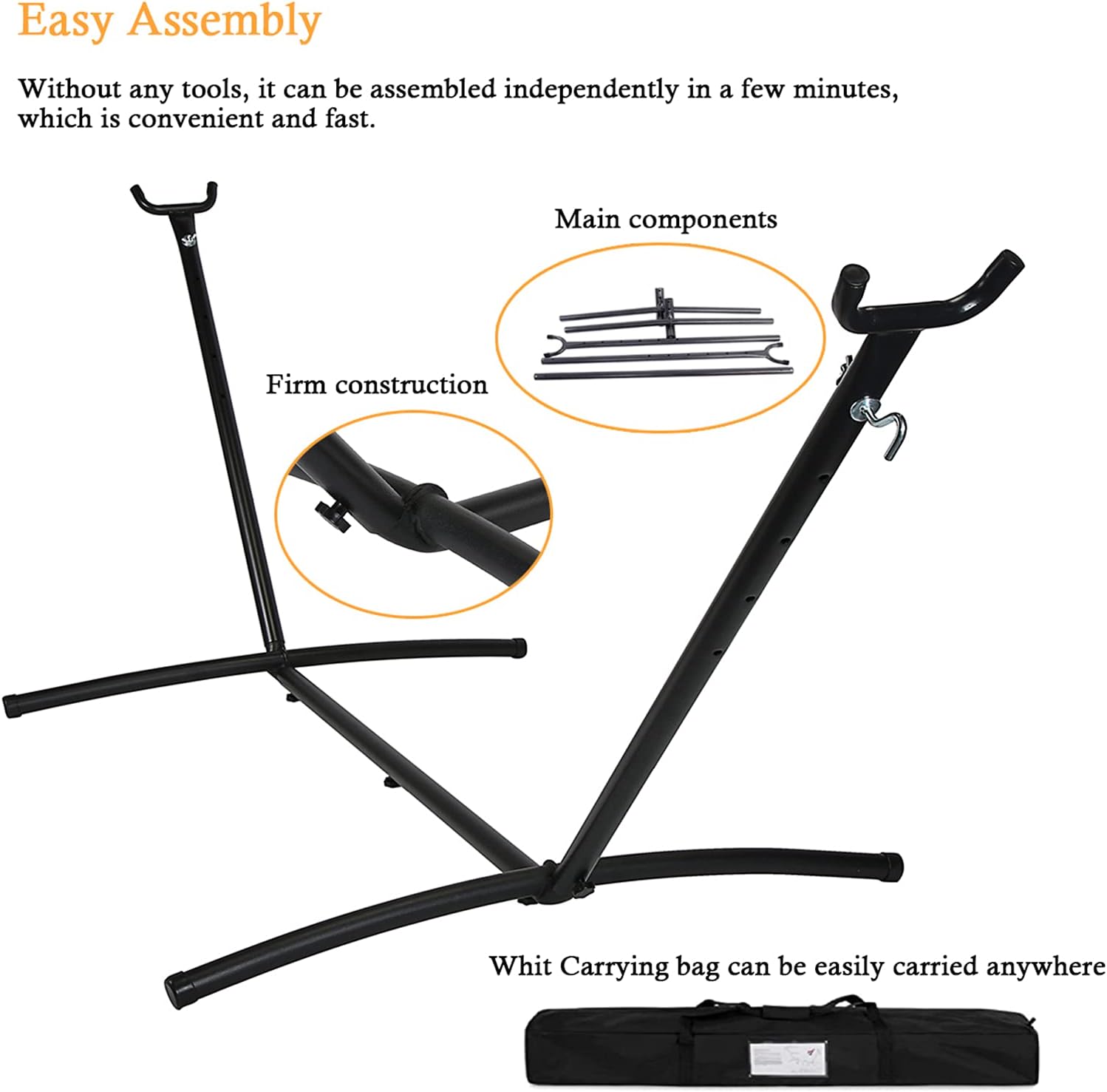 Tuanchuanrp Hammock Stand, Adjustable Hammock Stand Portable Heavy Duty, Space Saving Steel Hammock Stand, Fits Hammocks 9ft Long for Indoor Outdoor Yard Patio Deck, with Carry Bag : Garden & Outdoor