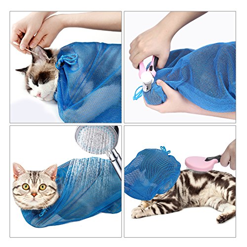 Pawaboo Cat Grooming Bag, Cat Muzzle Adjustable Polyester Mesh