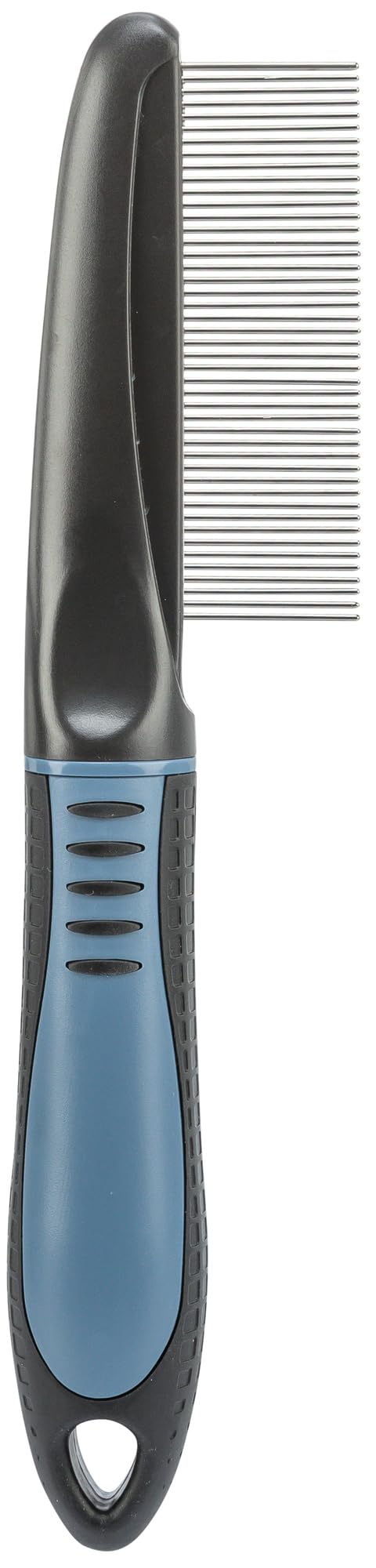 TRIXIE comb with fine teeth - smoothes the coat - top coat and undercoat - rubberised plastic handle - 22 cm - black/blue - 23764