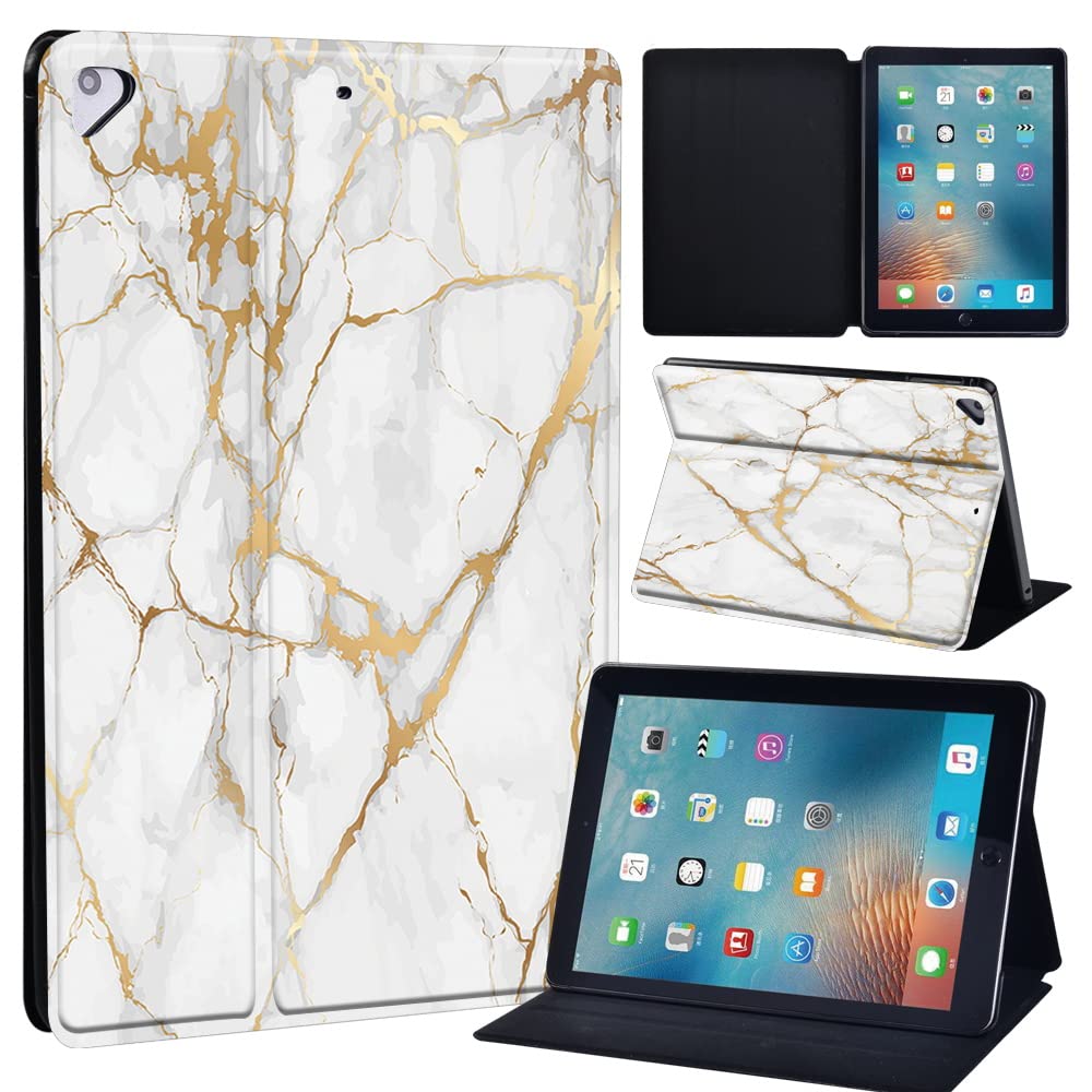 Printed Leather slim lightweight Stand Cover Folio Case for Apple New iPad 9.7 2018 2017(6th Gen, 5th Gen)/iPad Air 2/iPad Air/iPad Pro 9.7 Tablet with Auto Wake/Sleep (gold vein marble)