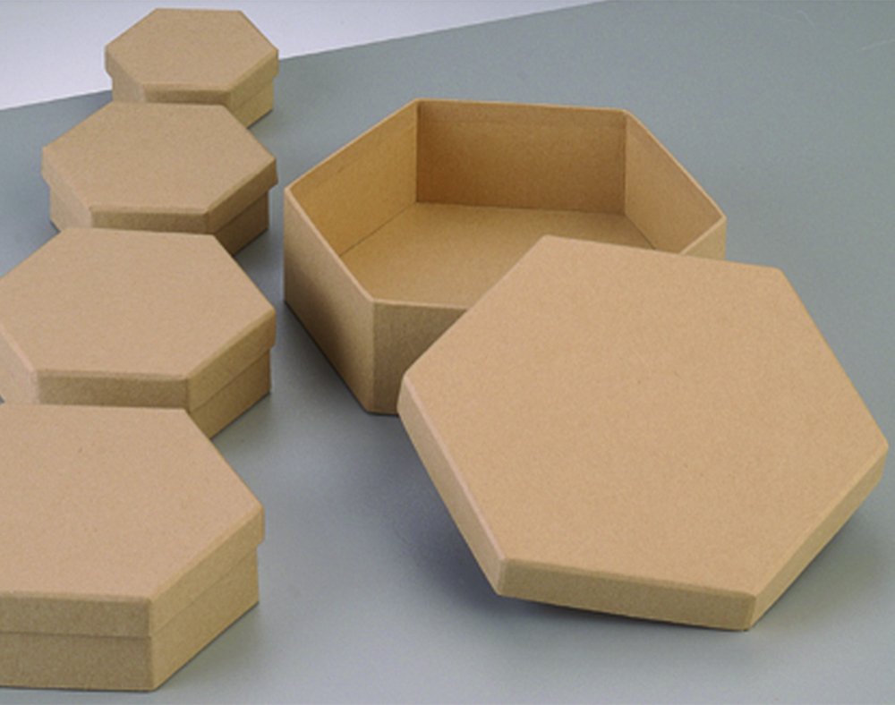 6.5cm Hexagon Flat Paper Mache Box with Lid to Decorate Papier Mache