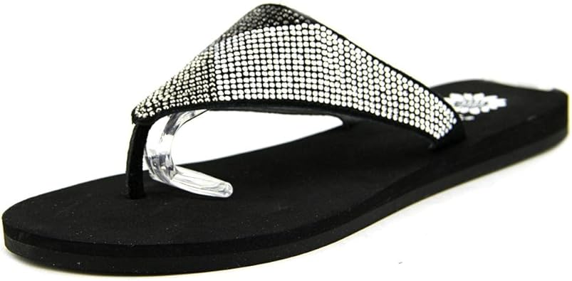 yellow box black sequin flip flops