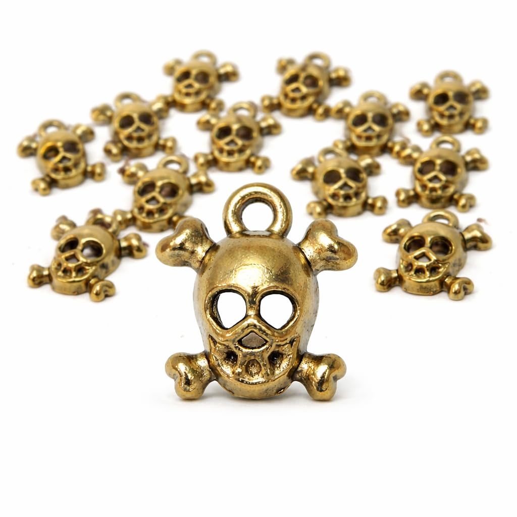 20 Skull Beads 14 mm Metal Pendant Metal Beads for Necklace Charm Bracelets Metal Beads Bronze Colour Crafts