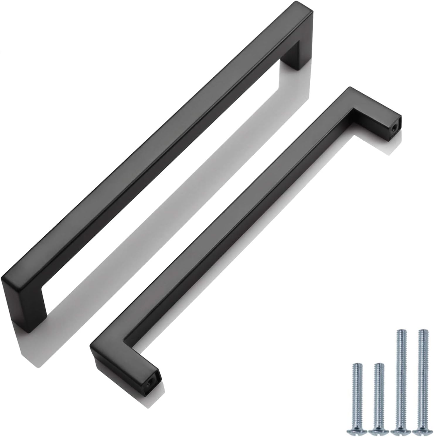 PinLin 5 Pack Cabinet Handles Stainless Steel Bathroom Dresser Cupboard Pulls Hole Centre 192mm Width 12mm Black Square T Bar Handle