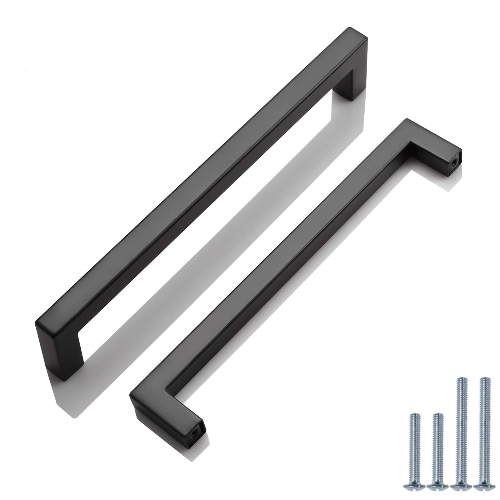 PinLin 5 Pack Cabinet Handles Stainless Steel Bathroom Dresser Cupboard Pulls Hole Centre 192mm Width 12mm Black Square T Bar Handle