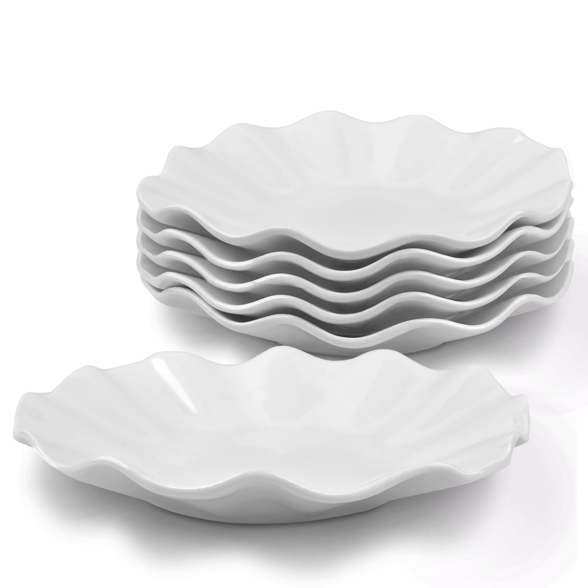 ALLUSEIT Ceramic Dessert Plates, Lotus Leaf Shape Porcelain Salad Plate Set of 6, Deep Plates, Pasta Plates, Dinner Plates, Cake Plates, Bread Plates, Φ20cm | 8inch