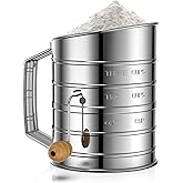 Flour Sifter for Baking, Stainless Steel 3 Cup Flour Sifter with Rotary Hand Crank, Fine Mesh and Agitator Flour Duster, Esvo