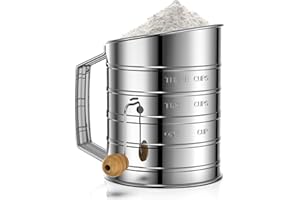 Flour Sifter for Baking, Stainless Steel 3 Cup Flour Sifter with Rotary Hand Crank, Fine Mesh and Agitator Flour Duster, Esvo