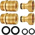YELUN Garden Hose Quick Connect Solid Brass 3/4 inch GHT External Thread Easy Connect Fittings No-Leak Water Hose Male Quick Connector and Female product adapters (2 SETS)