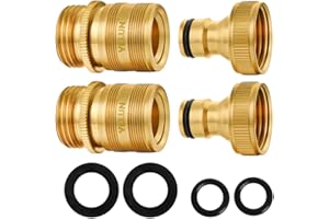 YELUN Garden Hose Quick Connect Solid Brass 3/4 inch GHT External Thread Easy Connect Fittings No-Leak Water Hose Male Quick Connector and Female product adapters (2 SETS)