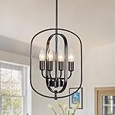 12.2" Modern Farmhouse Chandelier, 4-Light Black Industrial Pendant Light with Adjustable Height, Small Geometric Hanging Cha