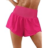 Fisoew Womens Running Shorts Workout Elastic High Waisted Loose Fit 2 in 1 Gym Yoga Biker Shorts