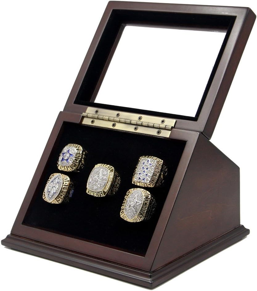 Trophies Collectible Championship Rings Display Case Box with 5 Holes and Slanted Glass Window for Any Championship Rings -Rings are Not Included