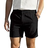 RQP Men's Cotton Casual Shorts Classic-fit 5" Chino Shorts Elastic Waist Daily Wear Dress Shorts