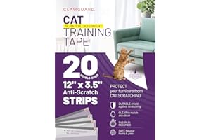 CLAWGUARD Cat Training Tape Strips Deters Cats from Scratching, Clawing or Jumping on Furniture and Surfaces, Clear, Quality, Double Sided Anti Scratch 12x4 Strips for Sofas, Drapes, Screens and More