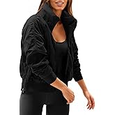 Fisoew Womens Cropped Rain Jacket Oversized Zip Up Lightweight Waterproof Raincoats Hooded Windbreaker