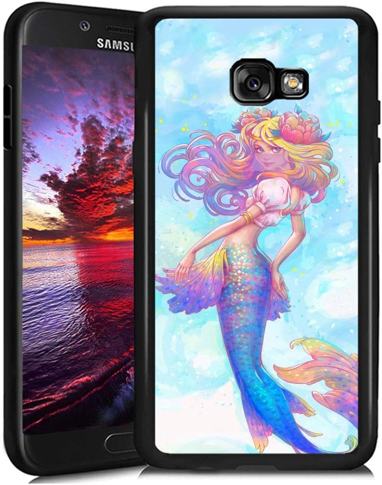 Mermaid Anime Girl Samsung Galaxy A7 2017 Case TPU Black Shockproof Slim Anti-Scratch Protective Rugged Case Non-Slip Grip Cover for Samsung Galaxy A7 2017
