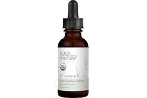 EARTH HARMONY NATURALS USDA Organic Potassium Iodide 250 mcg Liquid Supplement (6 Month Supply) - Supports The Thyroid Gland and Helps Exposure & Low Levels of Iodine - More Bioavailable Than Iodine Tablets, Pills - 1 Fl Oz