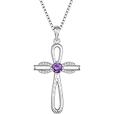 FJ Infinity Cross Necklace 925 Sterling Silver Religious Pendant Birthstone Jewelry Gifts for Women