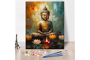 Rebotipy Buddha Oil Paint by Numbers Kit for Adults Lotus Flower Candle Paint by Numbers Abstract Colorful Buddha Paint by Numbers Kits on Canvas DIY Paint by Numbers for Adults Beginner 16x20inch