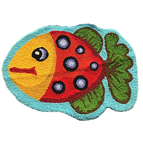 image for Ustide Cute Fish Rug Blue Handmade Bath Mat Animal Rugs for Kids Washa