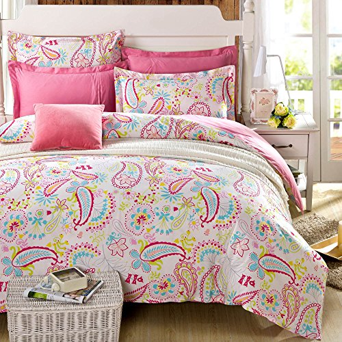 Cliab Paisley Bedding Pink Twin Girls Duvet Cover Set 100% Cotton 5 Pieces(fitted Sheet Included)