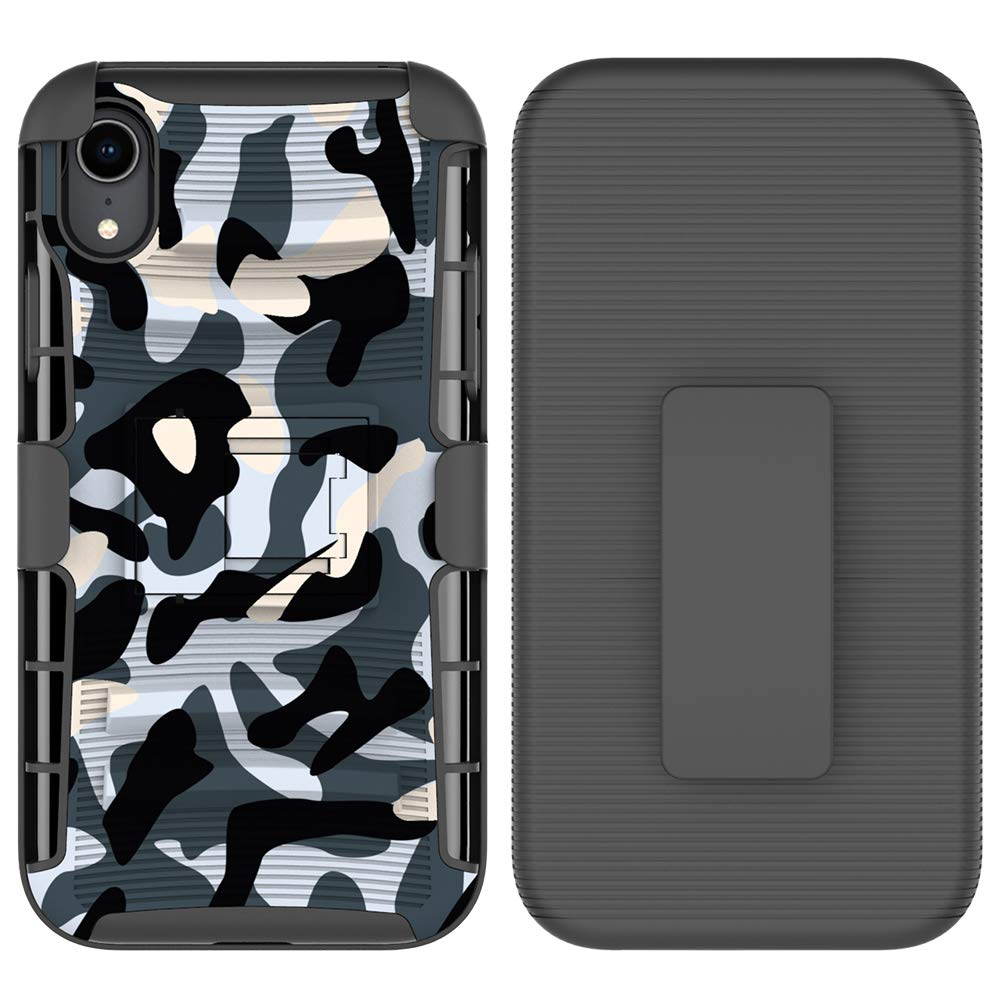 iPhone XR Case, Shockproof Heavy Duty Rugged Locking Swivel Holster Belt Clip Kickstand Magnetic Full Body Hard Armor Protective Shell Phone Cover Case Compatible with iPhone XR