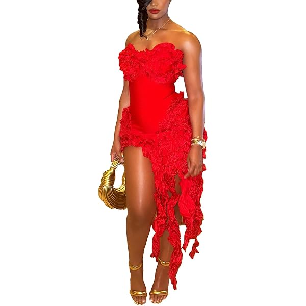 Amazon.com: Women's 3D Flower Off Shoulder Bandage Maxi Dress Sexy Backless  Elegant Wedding Evening Dress (Red,Small,Small) : Clothing, Shoes & Jewelry