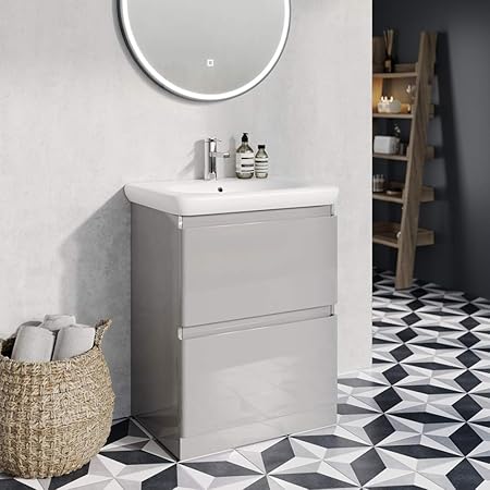 The Bath People Newbold 600mm Floor Standing Vanity Unit With Link Resin Basin In Light Grey Amazon Co Uk Kitchen Home
